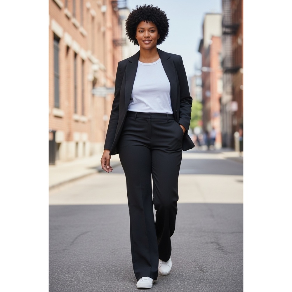 Lafayette 148 New York Black Virgin Wool Menswear Wide Leg‎ Trousers Pants Sz 14